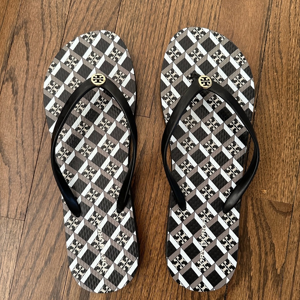 Tory Burch Monochrome Checkered Flip Flops